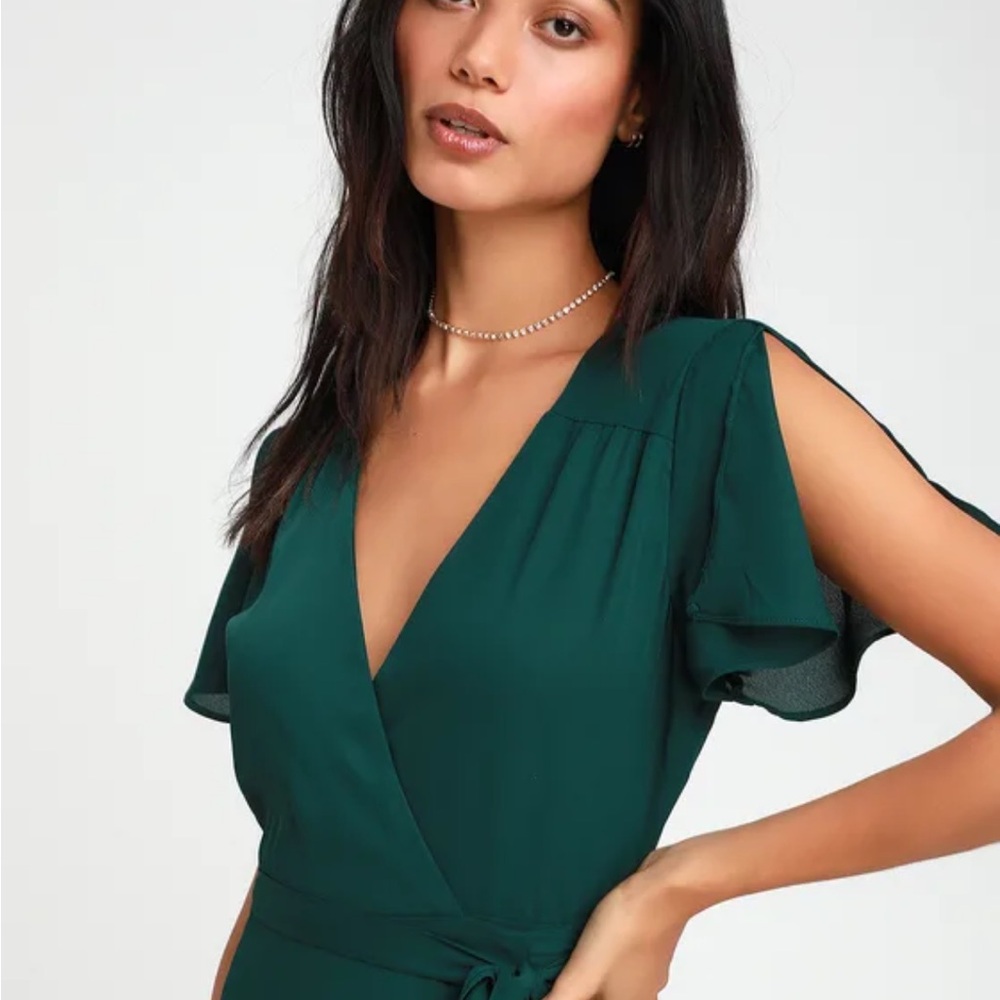 Lulu's Rise to the Occasion Emerald Midi Wrap Dress - Picture 2 of 9